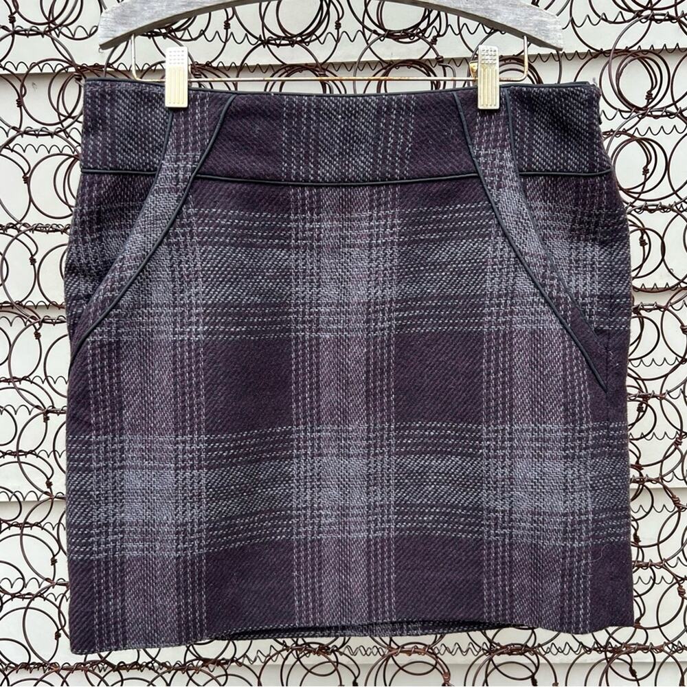 Ann Taylor Loft Factory Gray Purple Plaid Wool Blend Mini Skirt Size 4